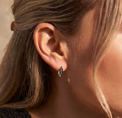 Black Onyx Earrings - Queen Bonny Hoops worn