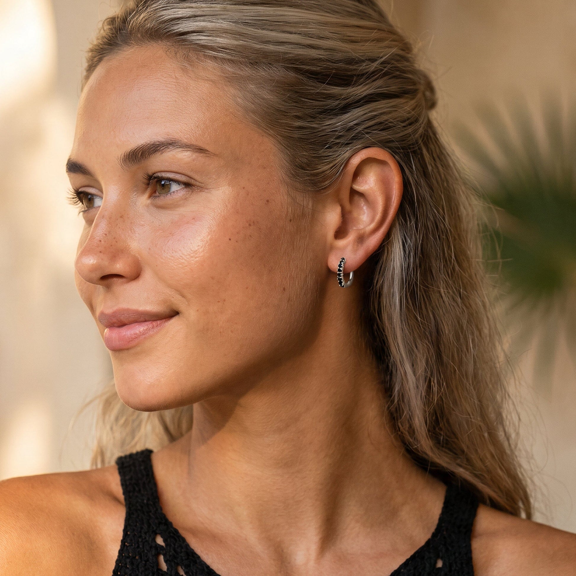 Black Onyx Earrings - Queen Bonny Hoops worn
