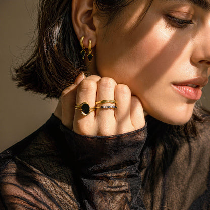Black Onyx Black Diamond Ring - Serpent worn