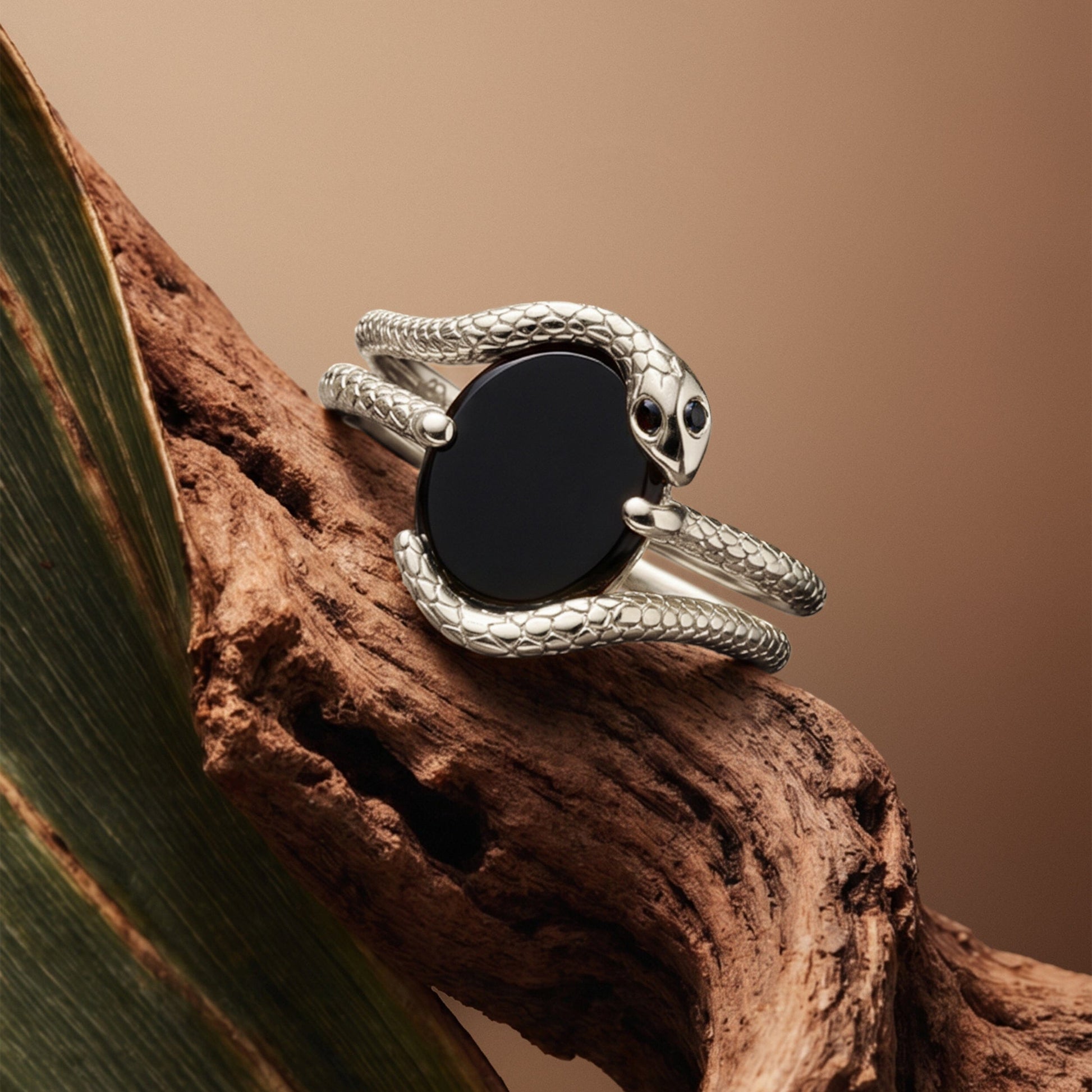 Black Onyx Black Diamond Ring - Serpent