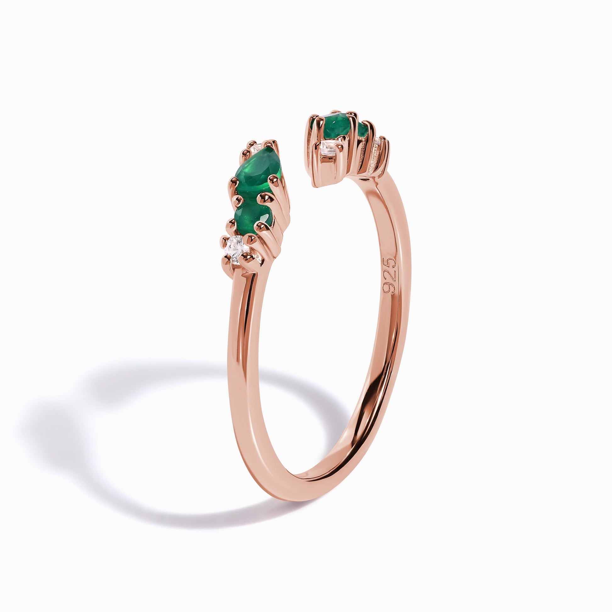 Adjustable Green Onyx Ring Flourish - rose gold angle