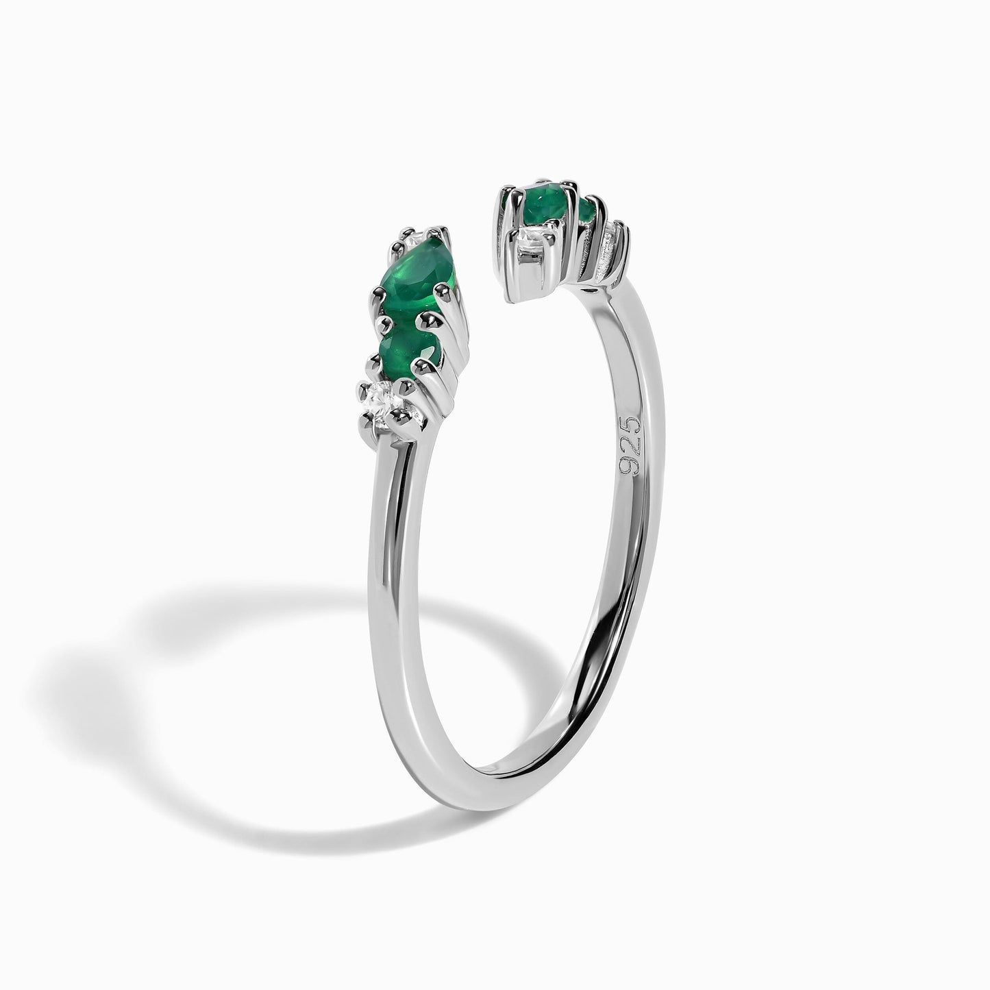 Adjustable Green Onyx Ring Flourish - silver angle