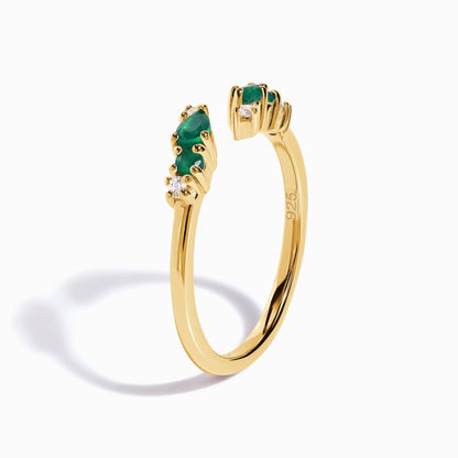 Adjustable Green Onyx Ring Flourish - yellow gold angle