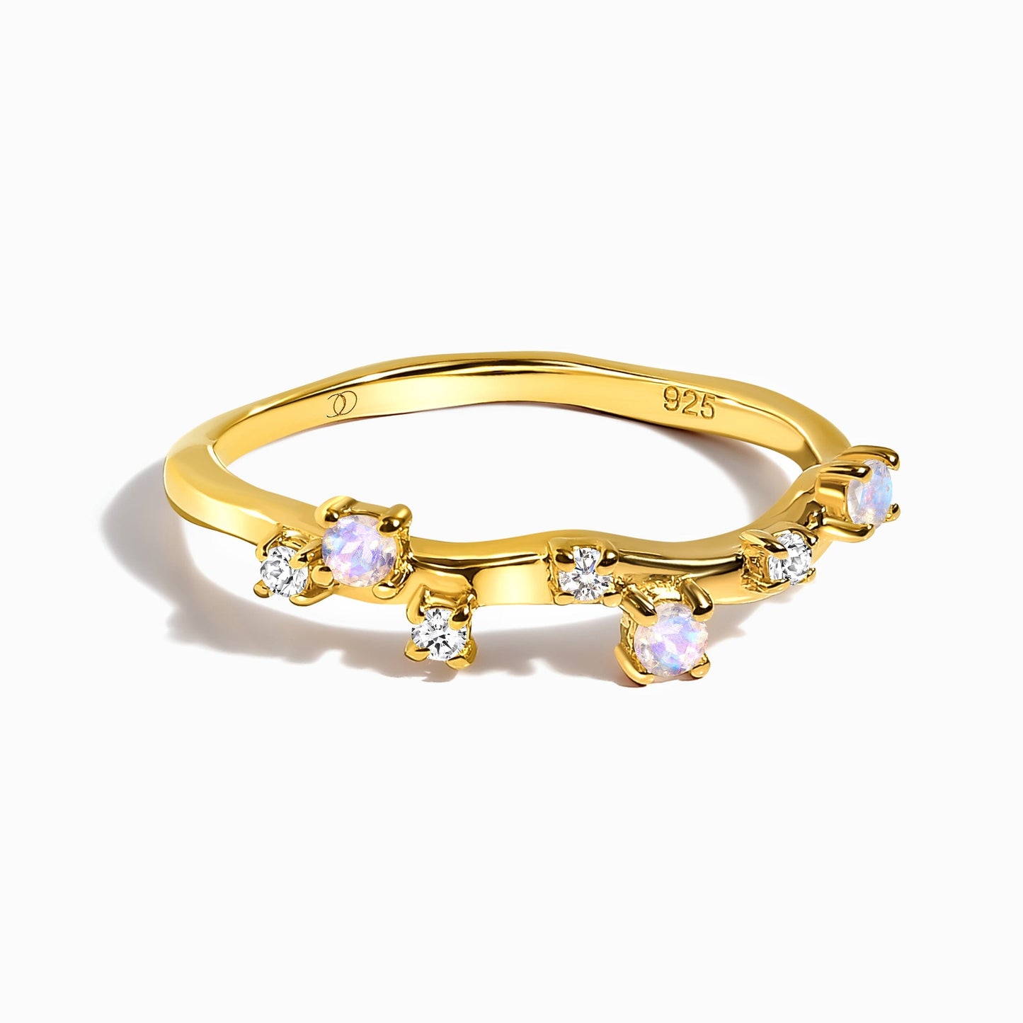 Fine Moonstone Lab Diamond Ring - Stardust Band - YG