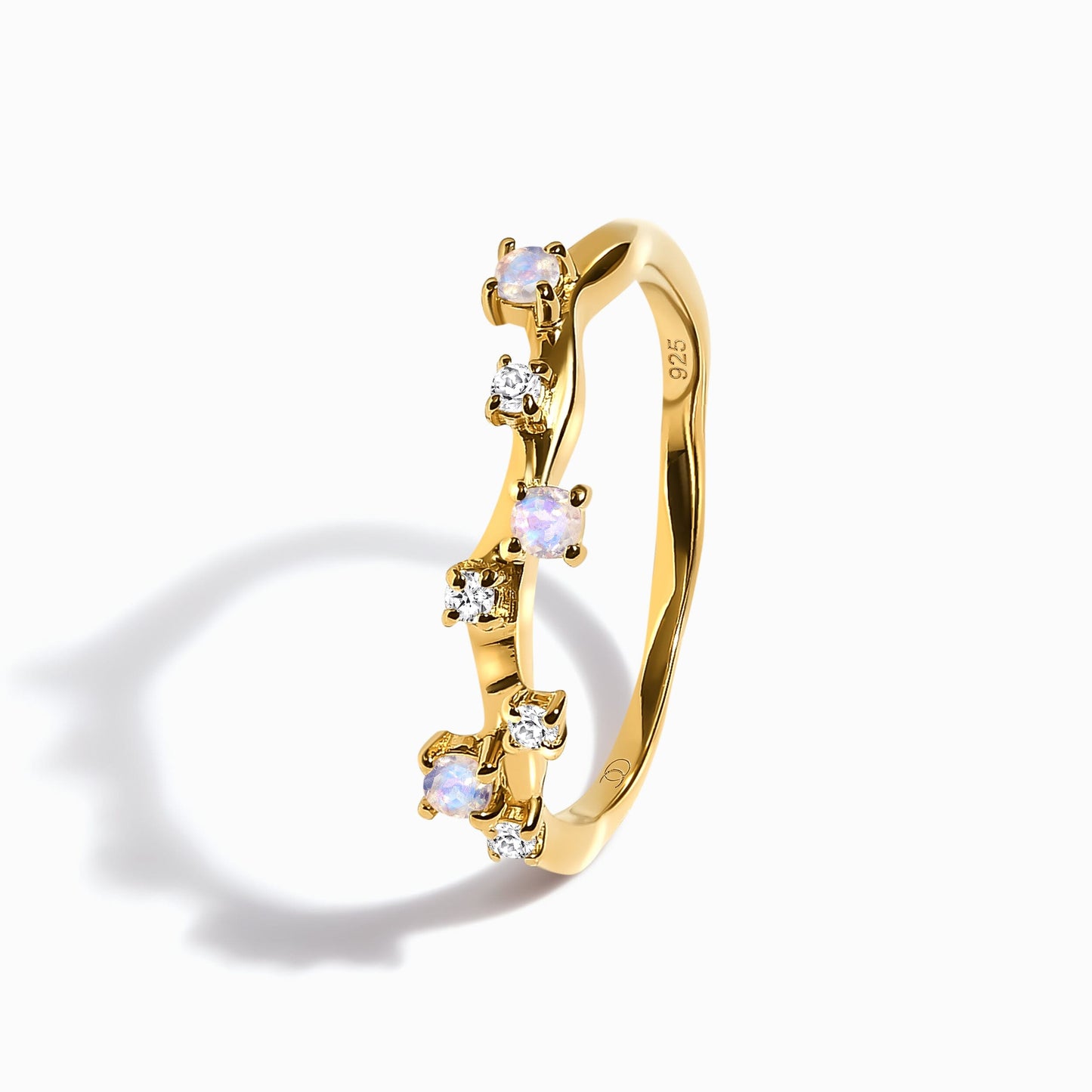 Fine Moonstone Lab Diamond Ring - Stardust Band - detail YG
