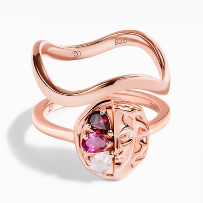 Pink Gradient Goddess Ring & Waves Band - rose gold