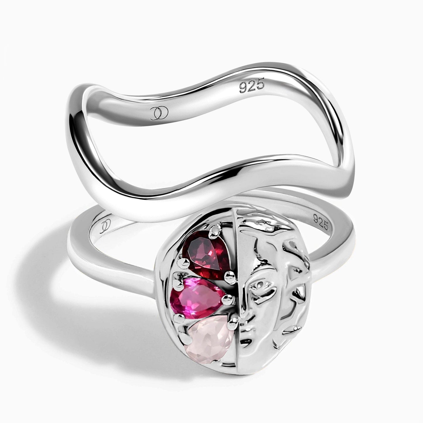 Pink Gradient Goddess Ring & Waves Band - silver
