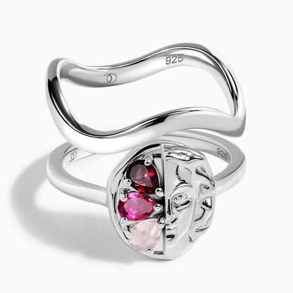 Pink Gradient Goddess Ring & Waves Band - silver