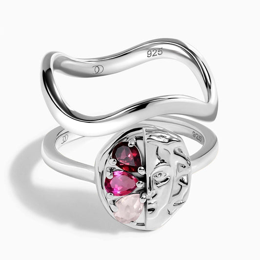 Pink Gradient Goddess Ring & Waves Band - silver