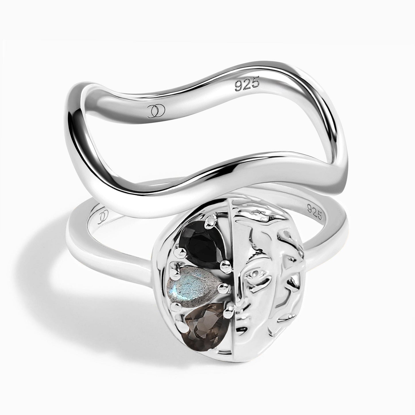 Dark Gradient Ring - Goddess & Waves Band - silver set