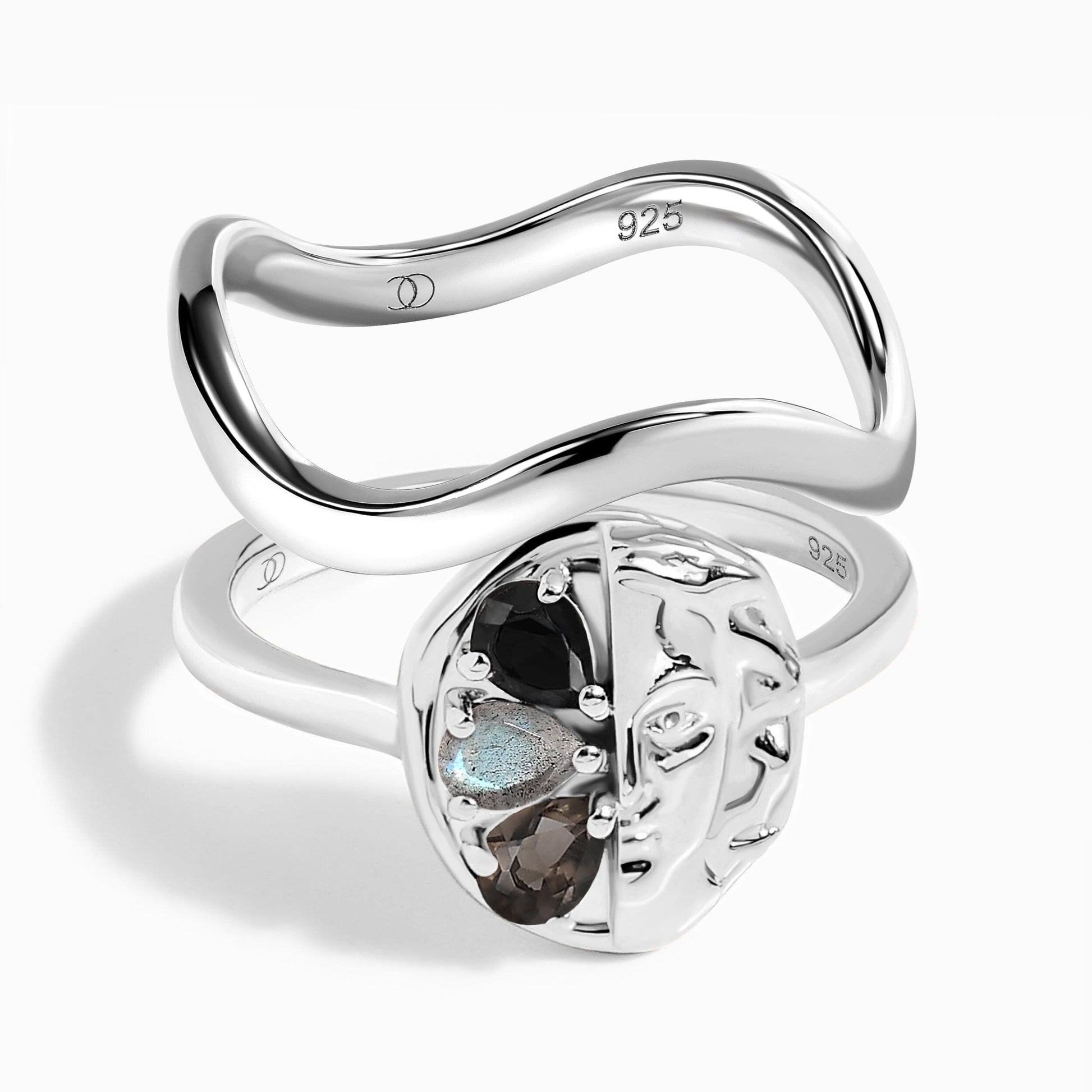 Dark Gradient Ring - Goddess & Waves Band - silver set