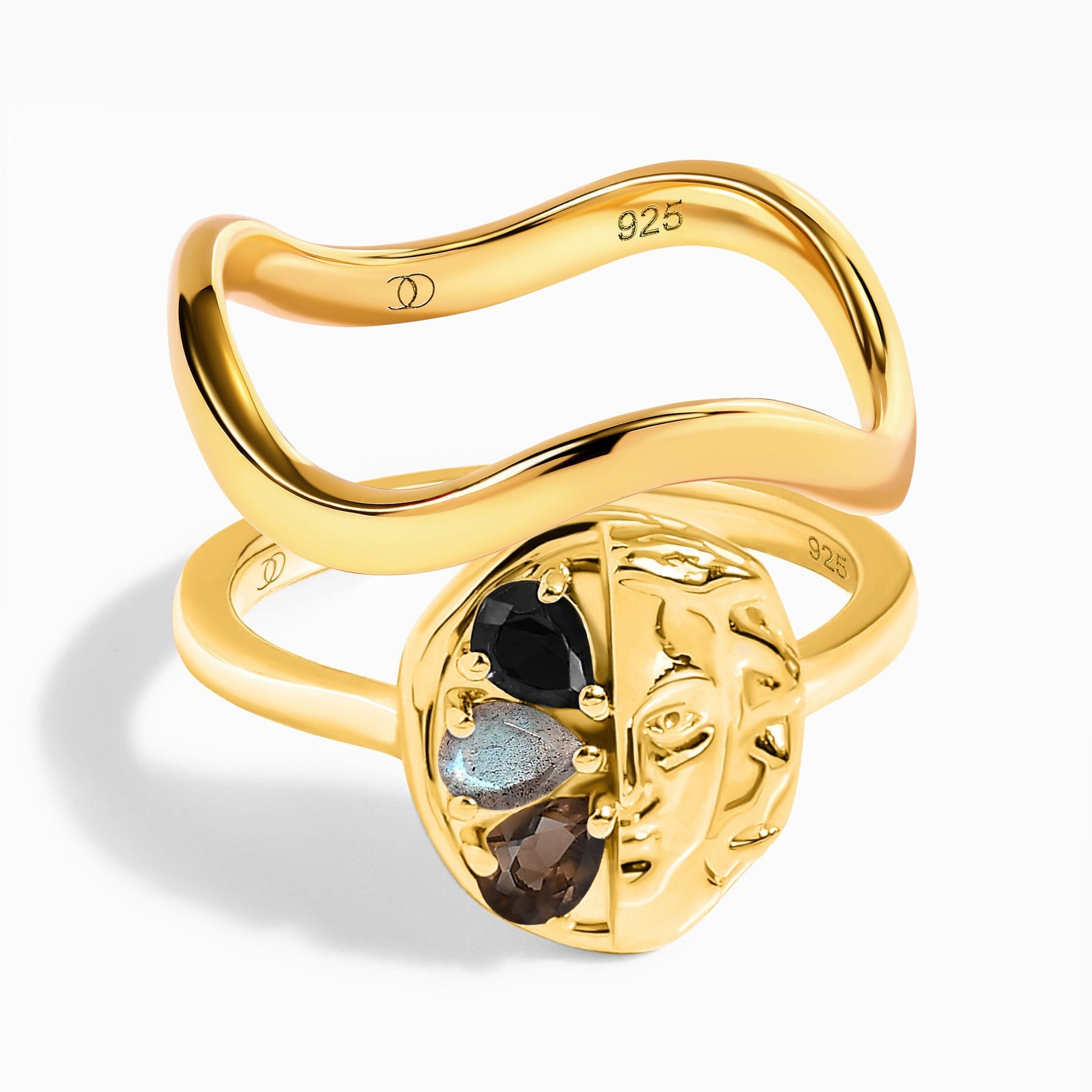 Dark Gradient Ring - Goddess & Waves Band - gold set