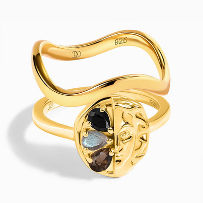 Dark Gradient Ring - Goddess & Waves Band - gold set