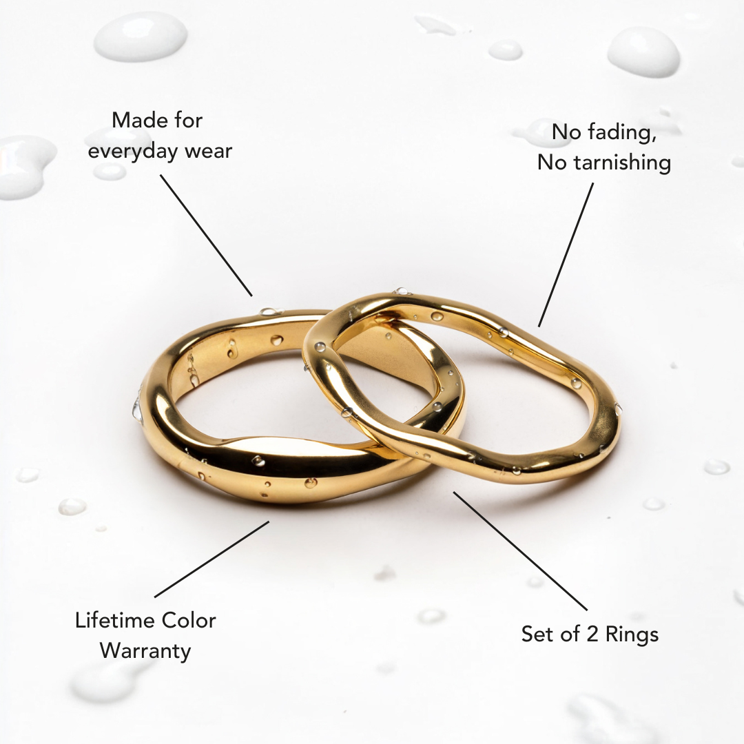 Gemini rings features: everyday wear, no fading, no tarnishing, set of 2