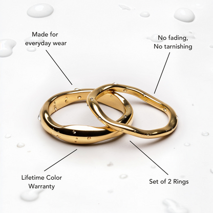 Gemini rings features: everyday wear, no fading, no tarnishing, set of 2