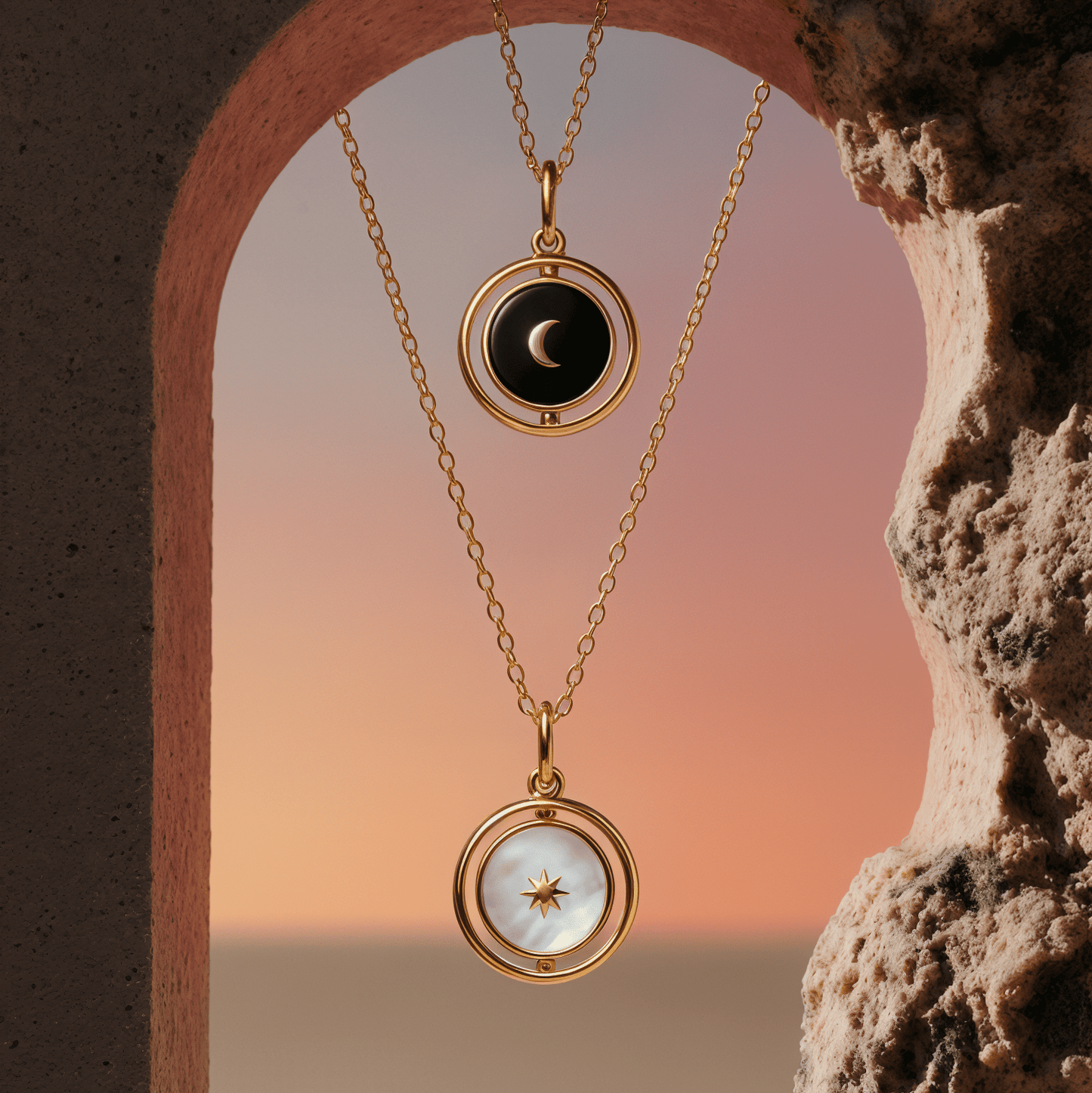 Black Onyx Night & Day Spinning Necklace worn