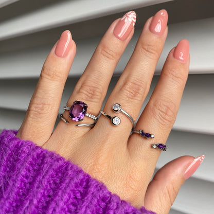 Amethyst Ring - Harlow - silver stack detail