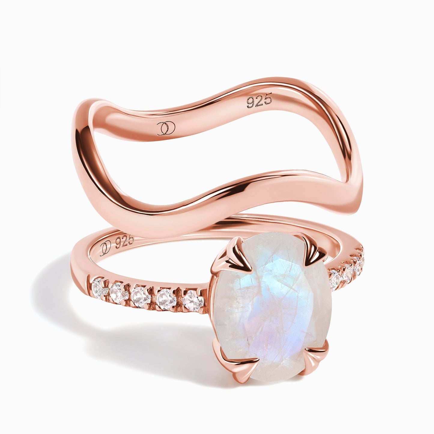 Moonstone Harlow Waves Rings - rose gold vermeil stack