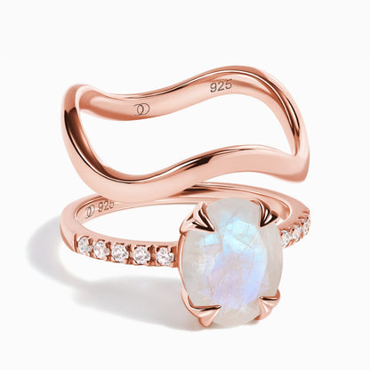 Moonstone Harlow Waves Rings - rose gold vermeil stack