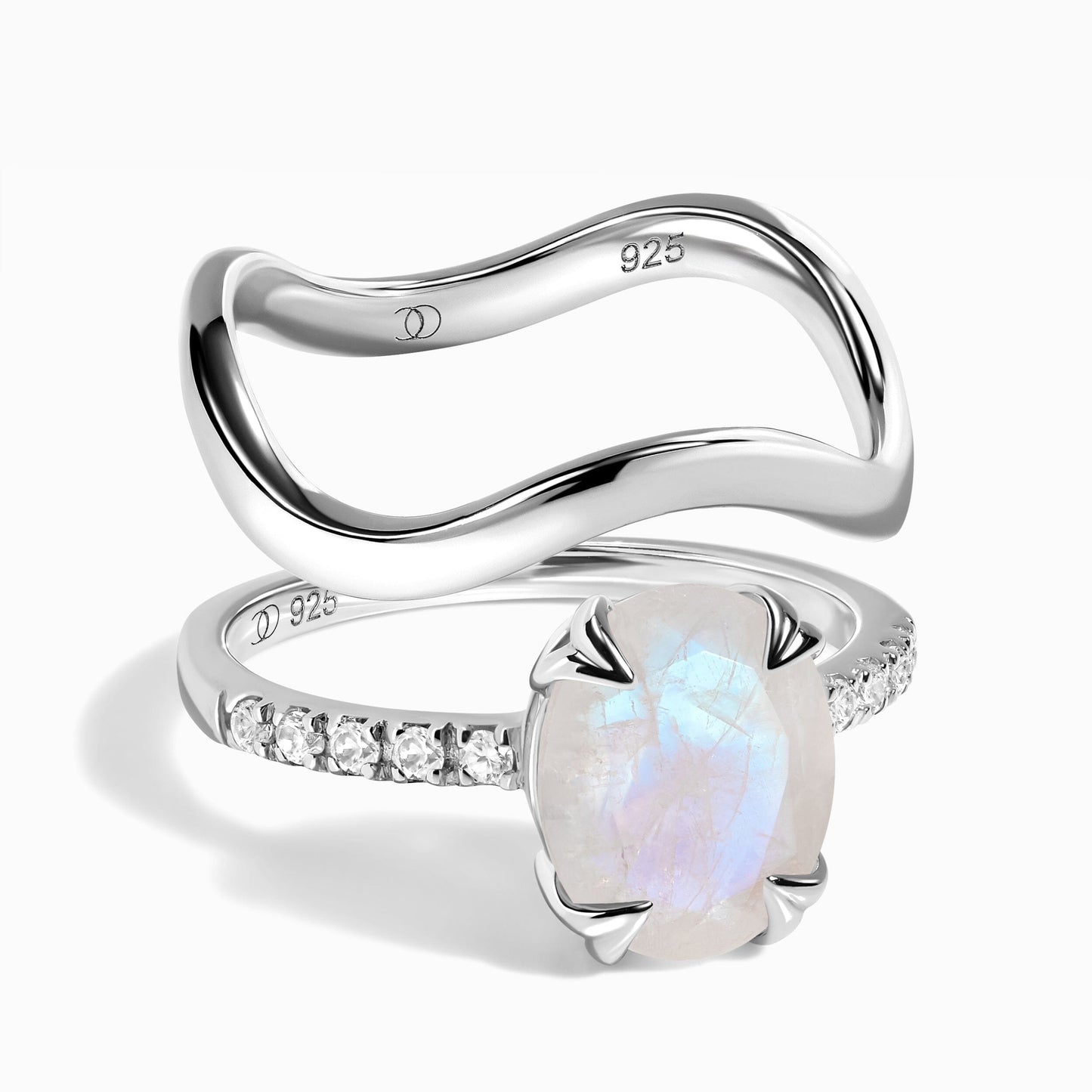 Moonstone Harlow Waves Rings - sterling silver stack