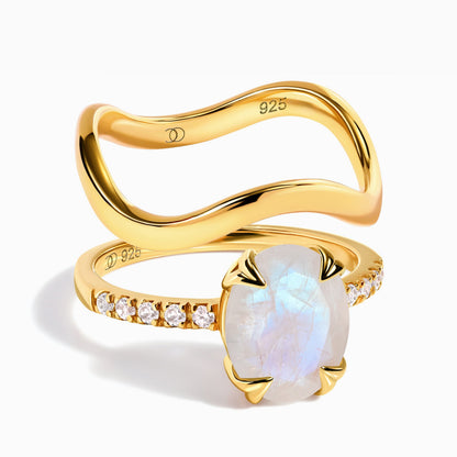 Moonstone Harlow Waves Rings - yellow gold vermeil stack