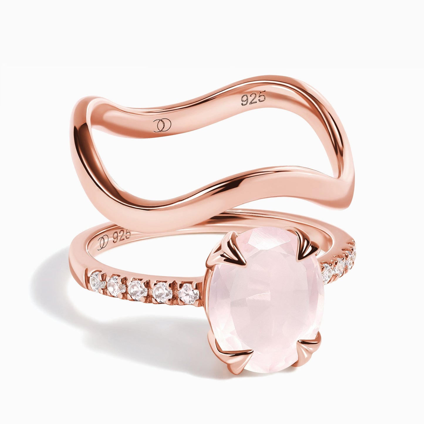 Rose Quartz Harlow & Waves Rings - rose gold