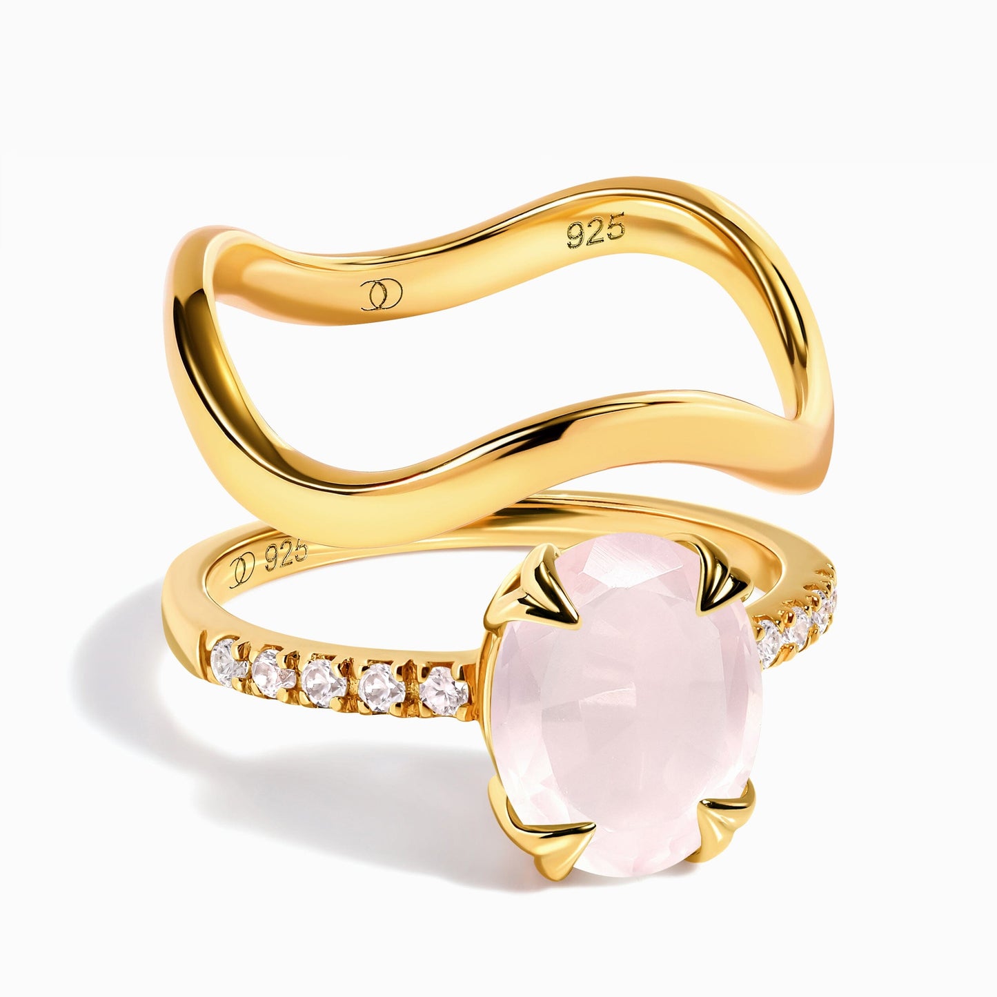 Rose Quartz Harlow & Waves Rings - yellow gold