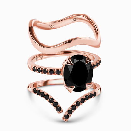 Black Obsidian Black Spinel Harlow & Infinite & Waves Rings - rose gold bundle