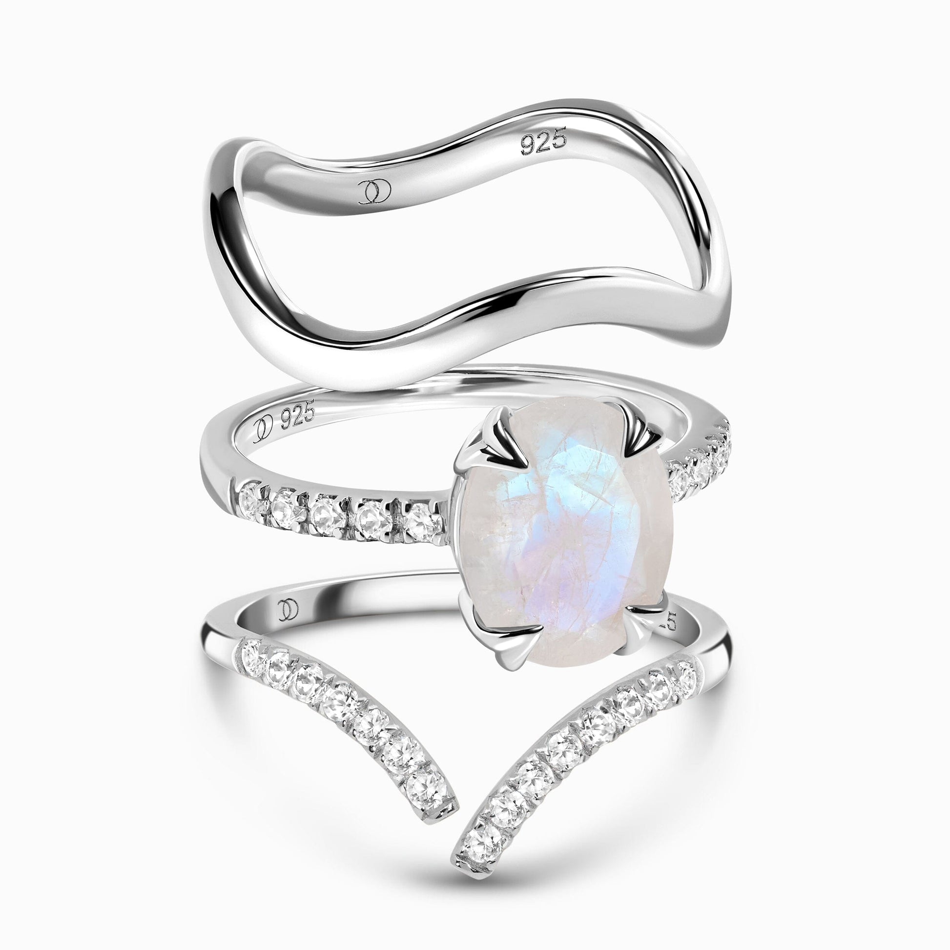 Moonstone Harlow Infinite Waves Rings - sterling silver stack