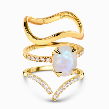 Moonstone Harlow Infinite Waves Rings - yellow gold vermeil stack