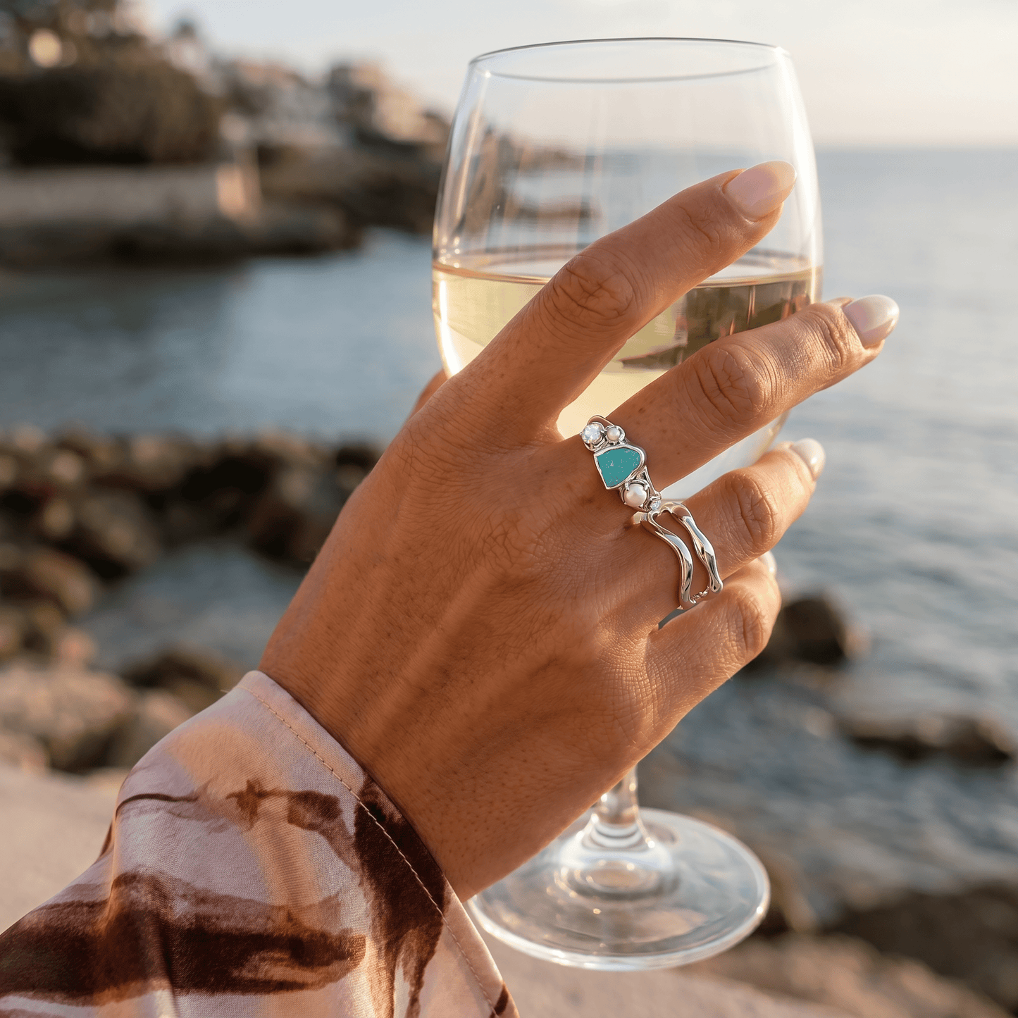 Amazonite Heirloom & Magma & Waves Rings - lifestyle 2 SIL