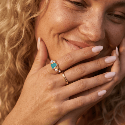 Amazonite Heirloom & Magma Rings - macro YG