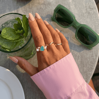 Amazonite Heirloom & Magma Rings - macro 3 YG