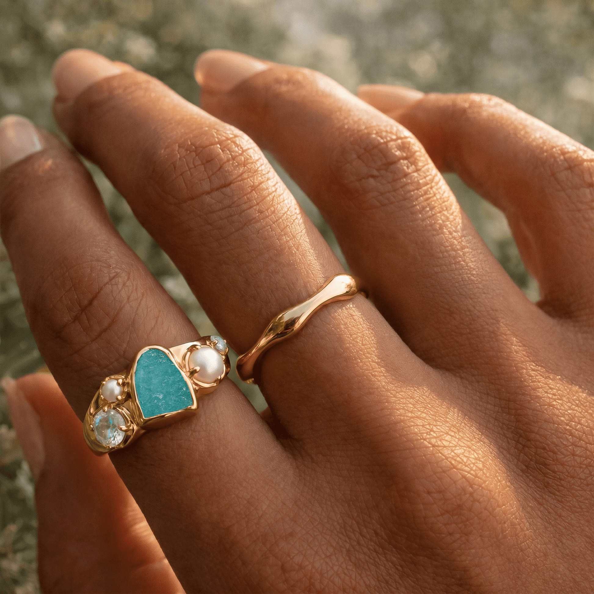 Amazonite Heirloom & Magma Rings - on hand YG