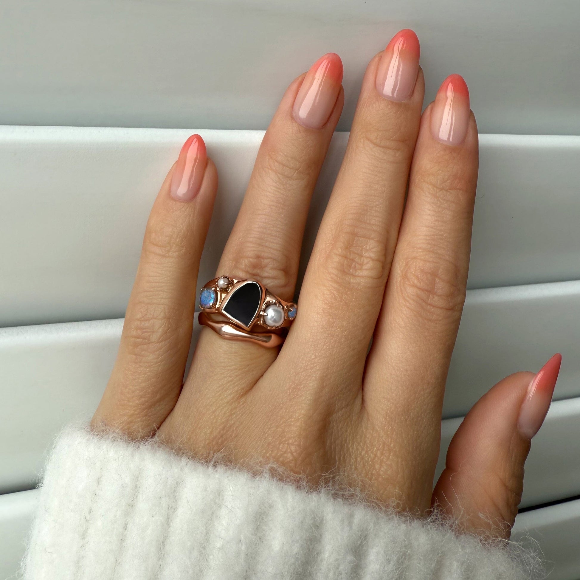 Black Obsidian Heirloom & Magma Rings on hand - rose gold