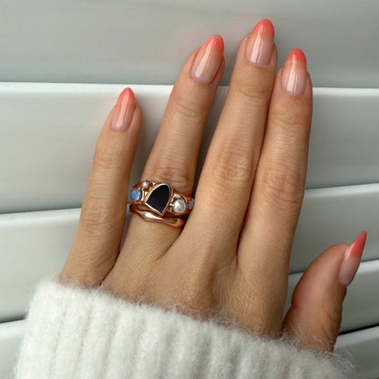 Black Obsidian Heirloom & Magma Rings on hand - rose gold
