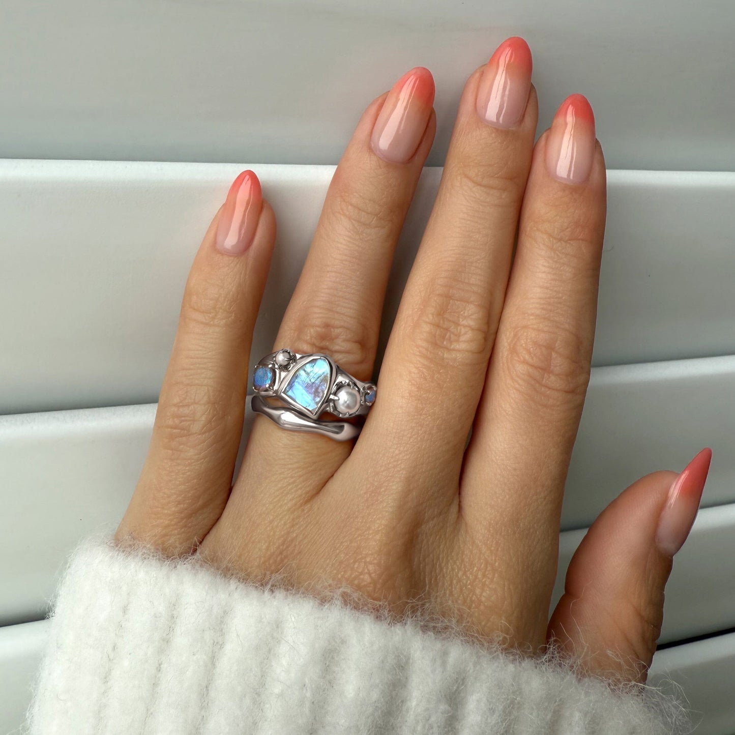 Moonstone Heirloom & Magma Rings - stack 2 SIL
