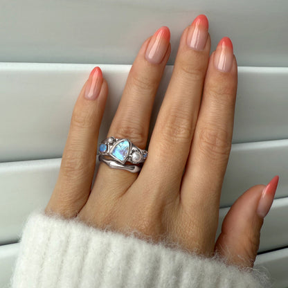 Moonstone Heirloom & Magma Rings - stack 2 SIL