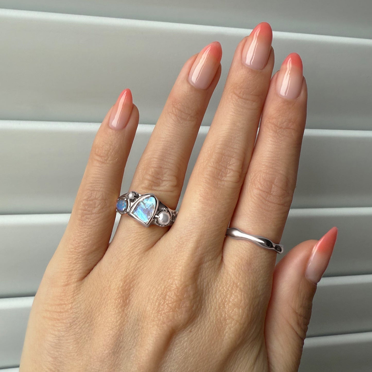 Moonstone Heirloom & Magma Rings - stack SIL