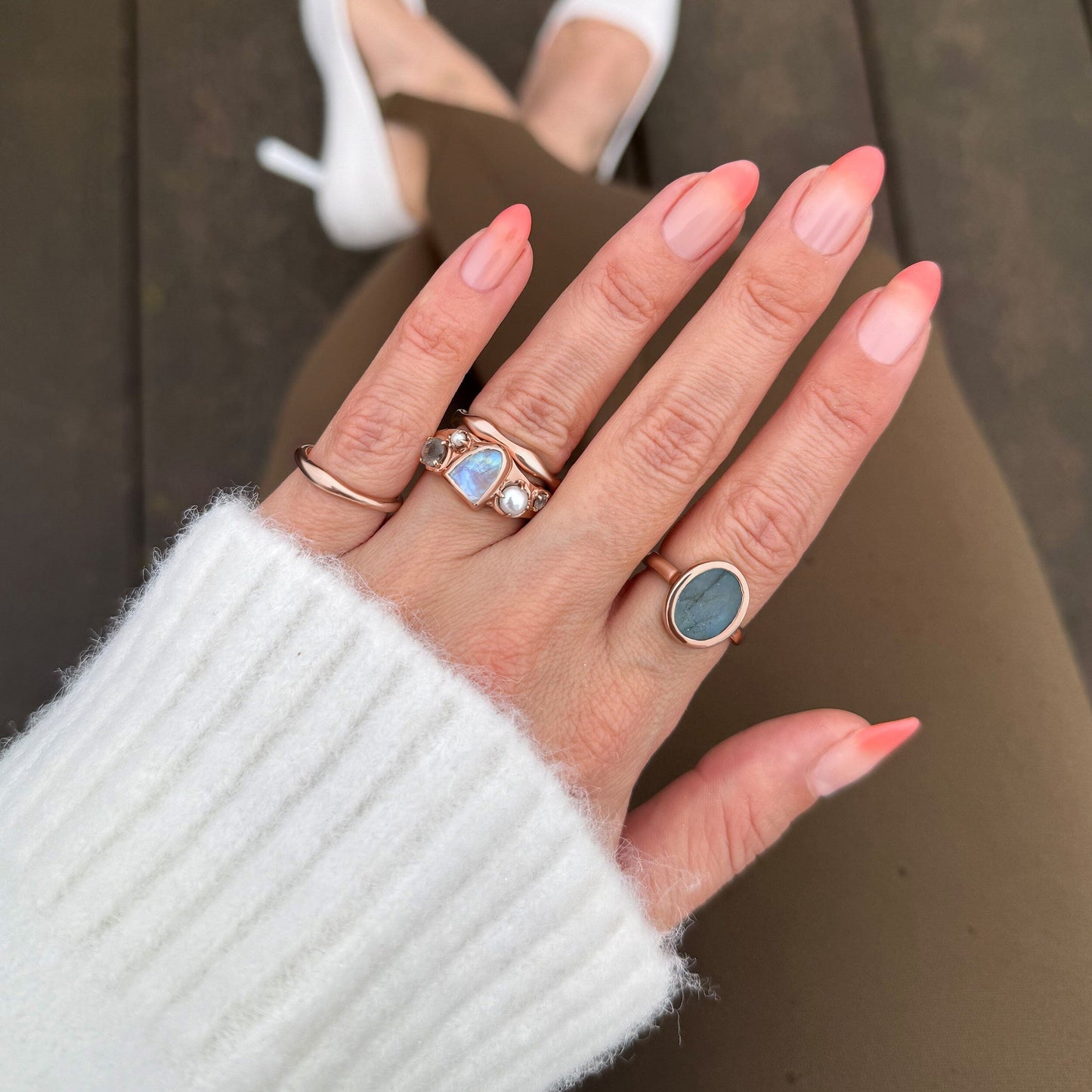Labradorite Ring - Enfolded - rose gold detail