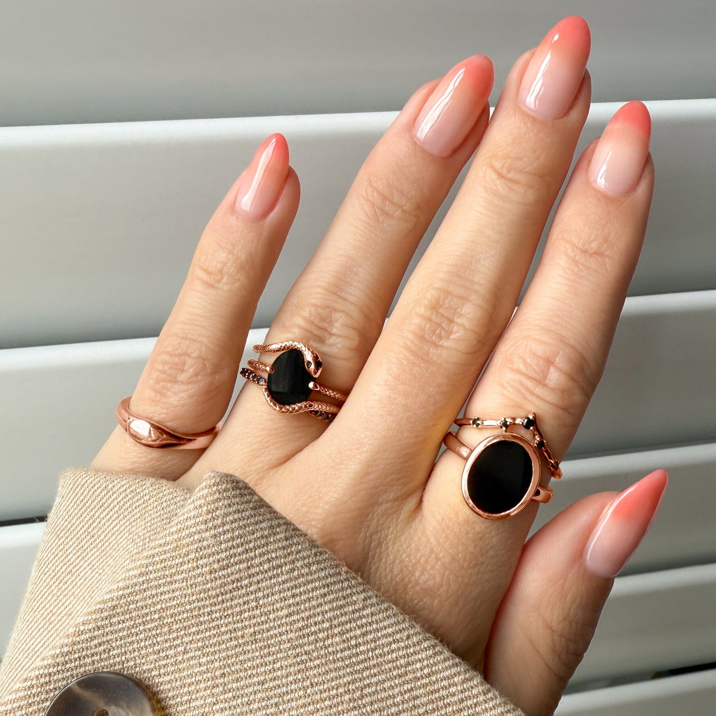 Black Onyx Serpent Rings rose gold detail