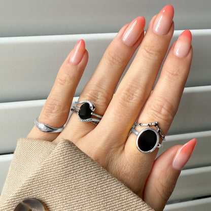Black Onyx Serpent Rings silver detail