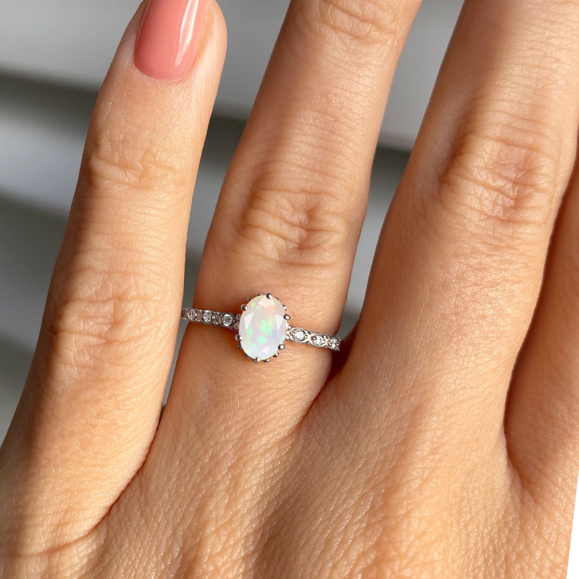 Opal Ring - Above Clouds, silver on hand