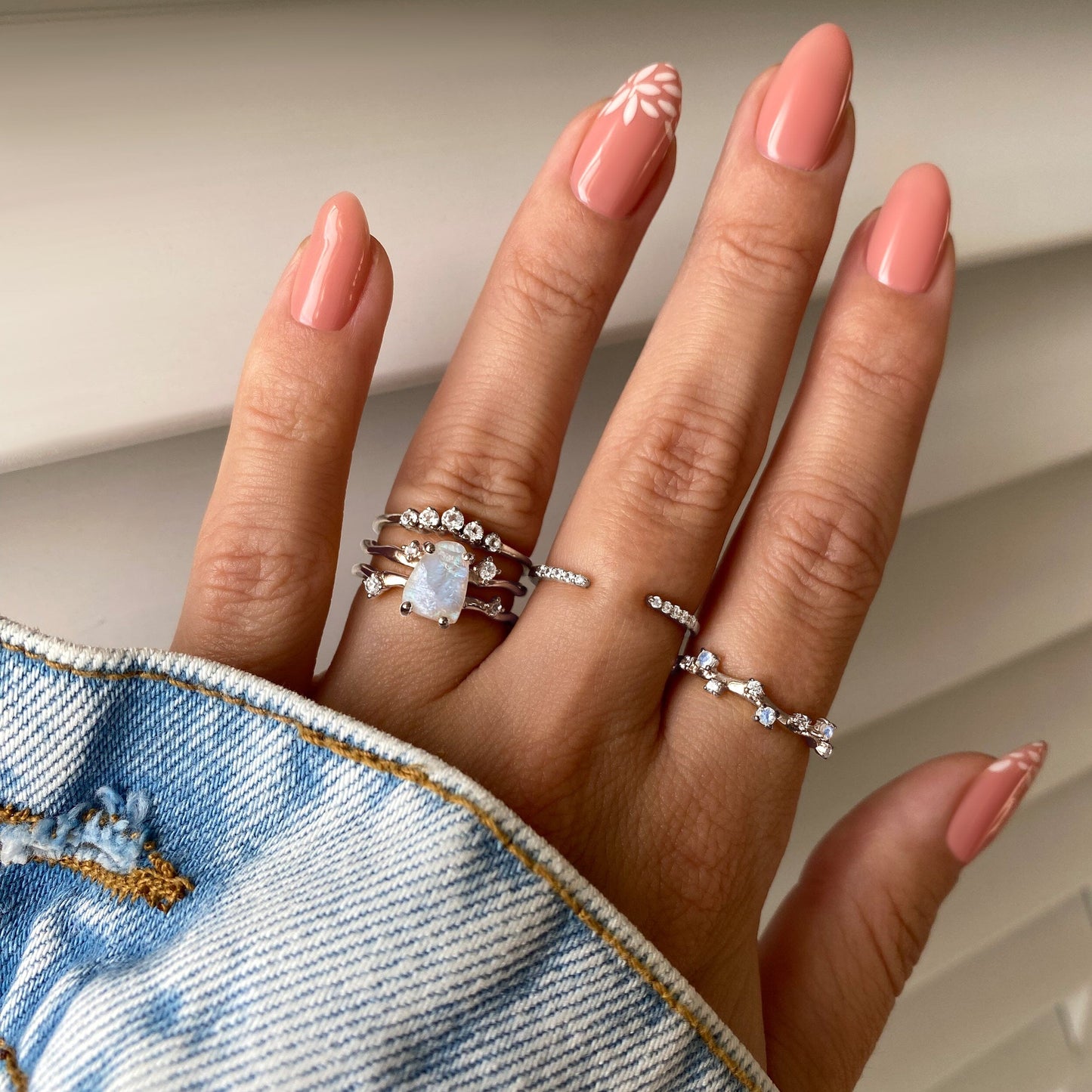 Moonstone Lab Diamond Ring - Flow - stack SIL
