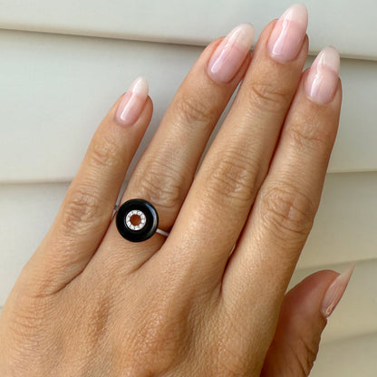 Black Obsidian Fidget Ring - Liora - worn silver