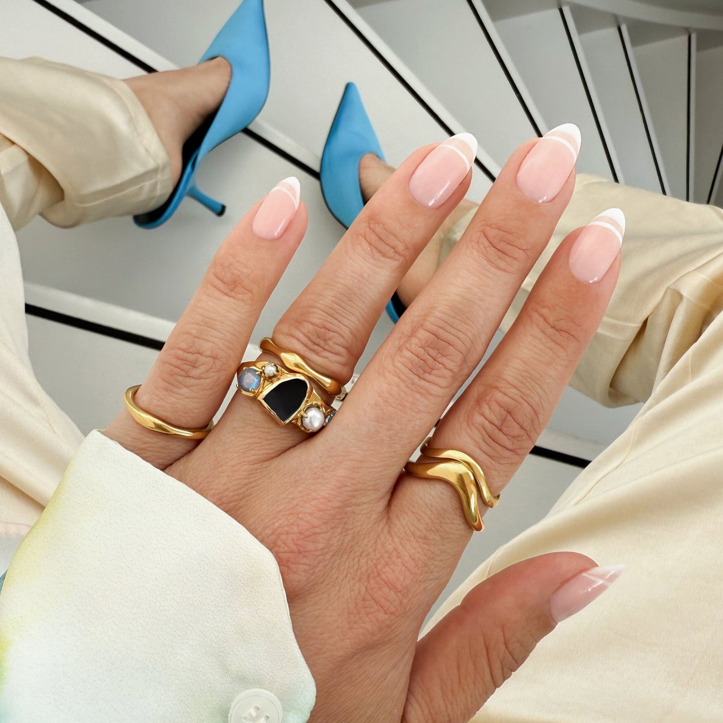 Black Obsidian Heirloom & Magma & Waves Rings - gold detail