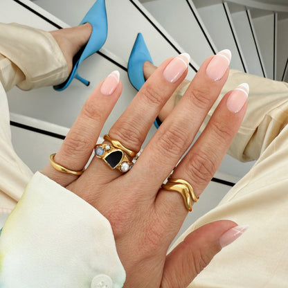 Black Obsidian Heirloom & Magma & Waves Rings - gold detail