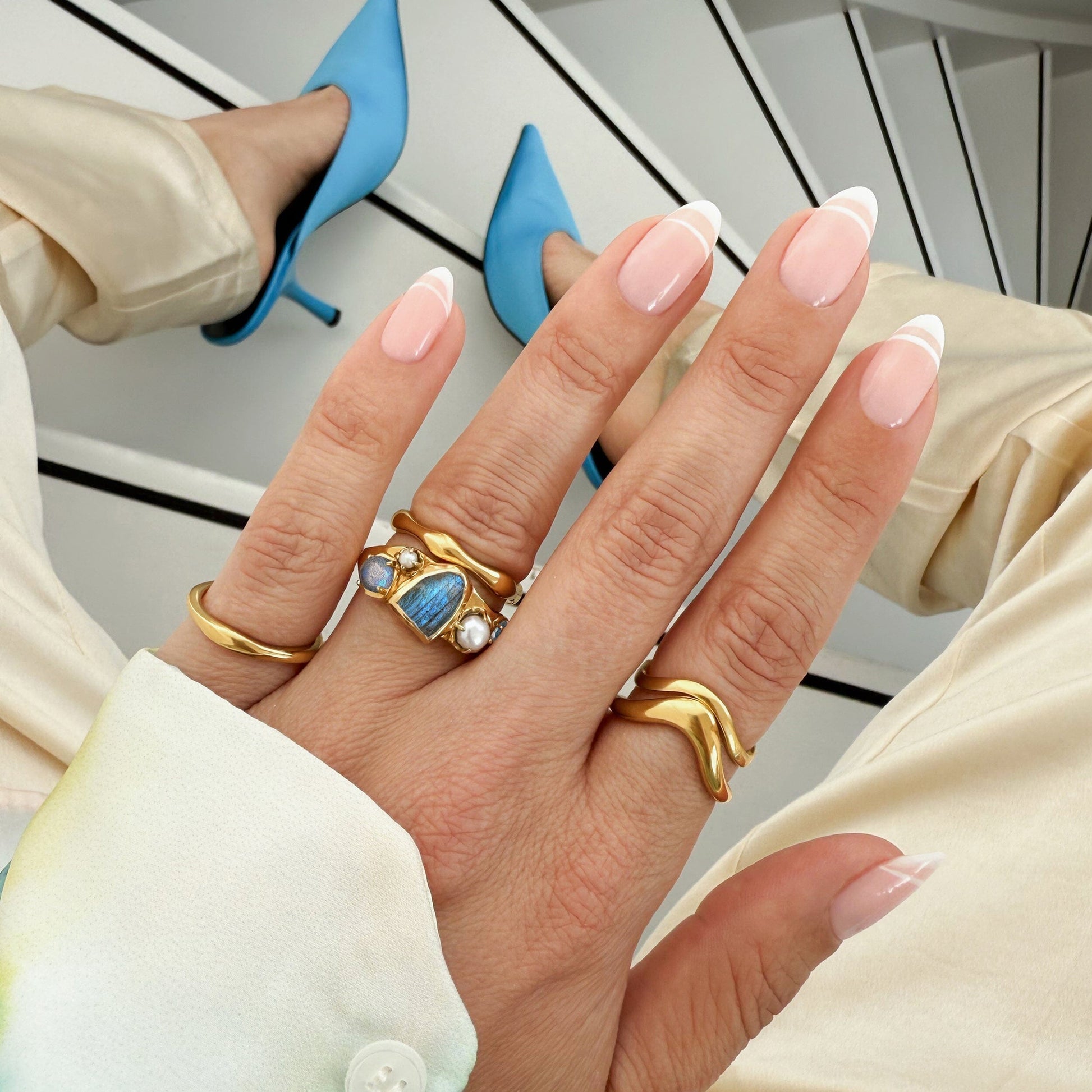 Labradorite Heirloom Ring gold worn 4