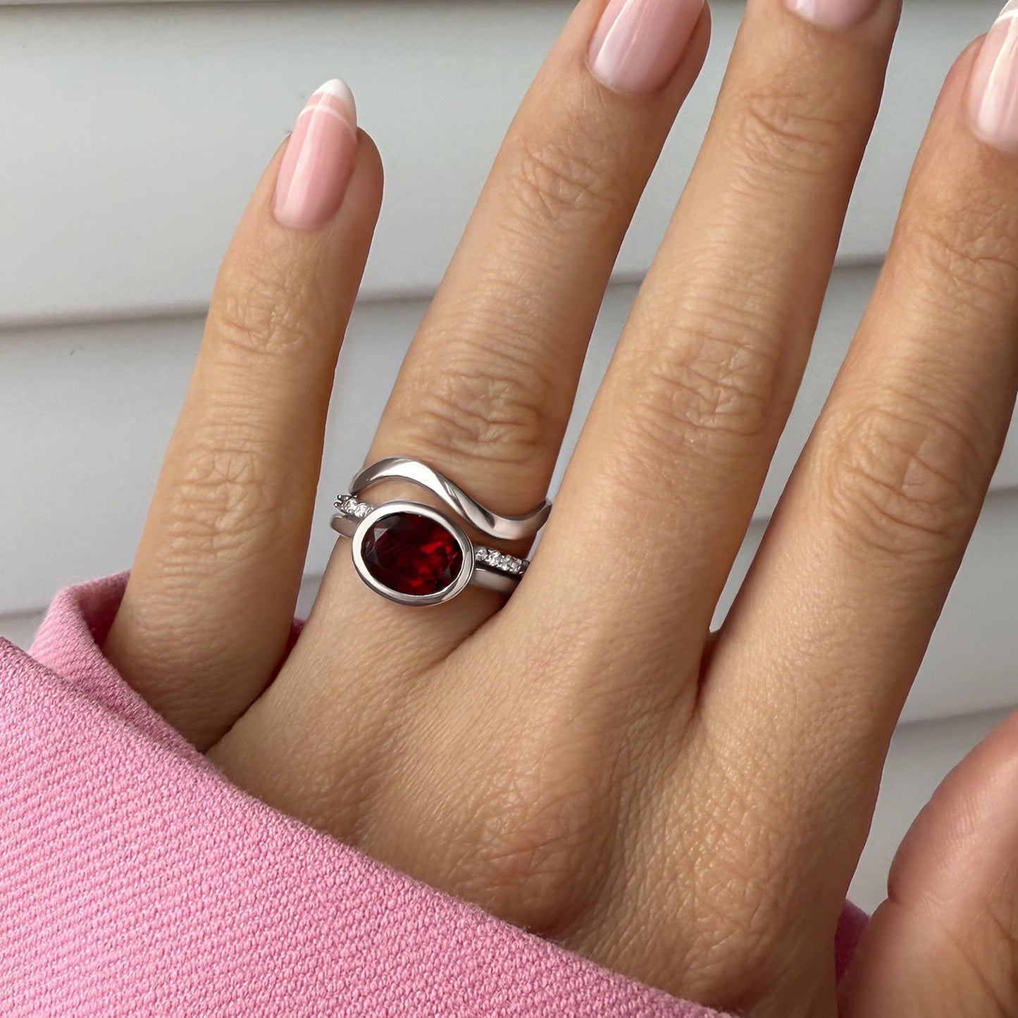 Ring stack silver on hand