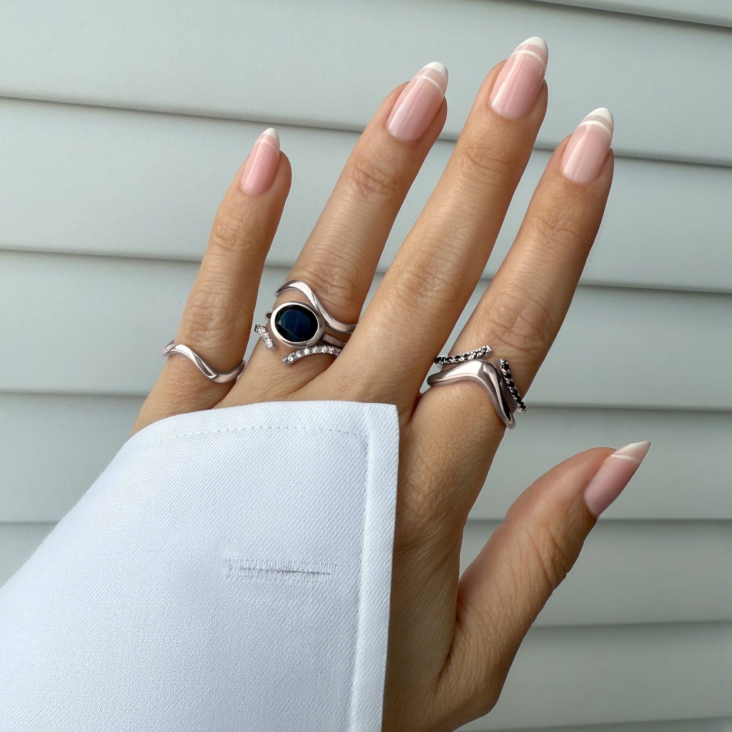 Black Obsidian Ring - Skin-Touch - worn silver close